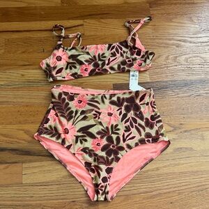 Aerie Pink and Brown Floral Bikini